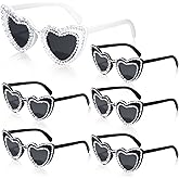Xuhal 6 Pairs Bride Heart Rhinestone Sunglasses for Women Bachelorette Bridesmaid Glasses Wedding Favor Gifts