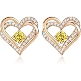 CDE Forever Love Heart Stud Earrings for Women, 925 Sterling Silver Birthstone Heart Stud Earrings Christmas Day Mother's Day Gift Anniversary Birthday Jewelry Gifts for Women Wife Her