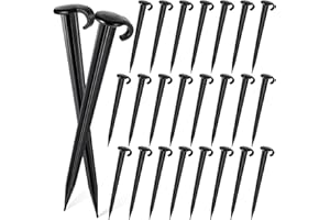 Vicenpal 24 Pcs 7 Inch Plastic Yard Stakes Inflatables Heavy Duty Plastic Garden Stakes for Tent Ground Replacement Outdoor Fence Lawn Pegs Landscape Staples Halloween Christmas Decorations (Black)