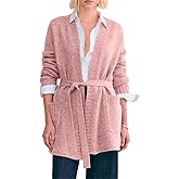 Astylish Womens Open Front Long Sleeve Belted Knit Cardigan Sweaters Trendy 2025 Outwear Coats with Pockets