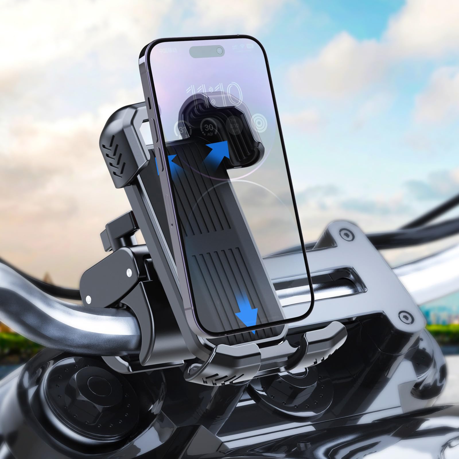 NOVAKE Bike Phone Mount Holder Handlebar Motorcycle Cell Phone Mount, Electric Scooter Stroller Ebike Mountain Dirt Bicycle Smartphones Clip for iPhone 15 Pro Max Plus 14 13 12 11, 4.7-7“ Cellphone