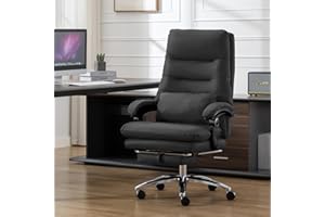 BOWTHY Office Chair with Foot Rest - High Back Executive Chair with Padded Linkage Armrests, Reclining Desk Chair with Wheels, Black Comfy Chair with Double Thick Cushion