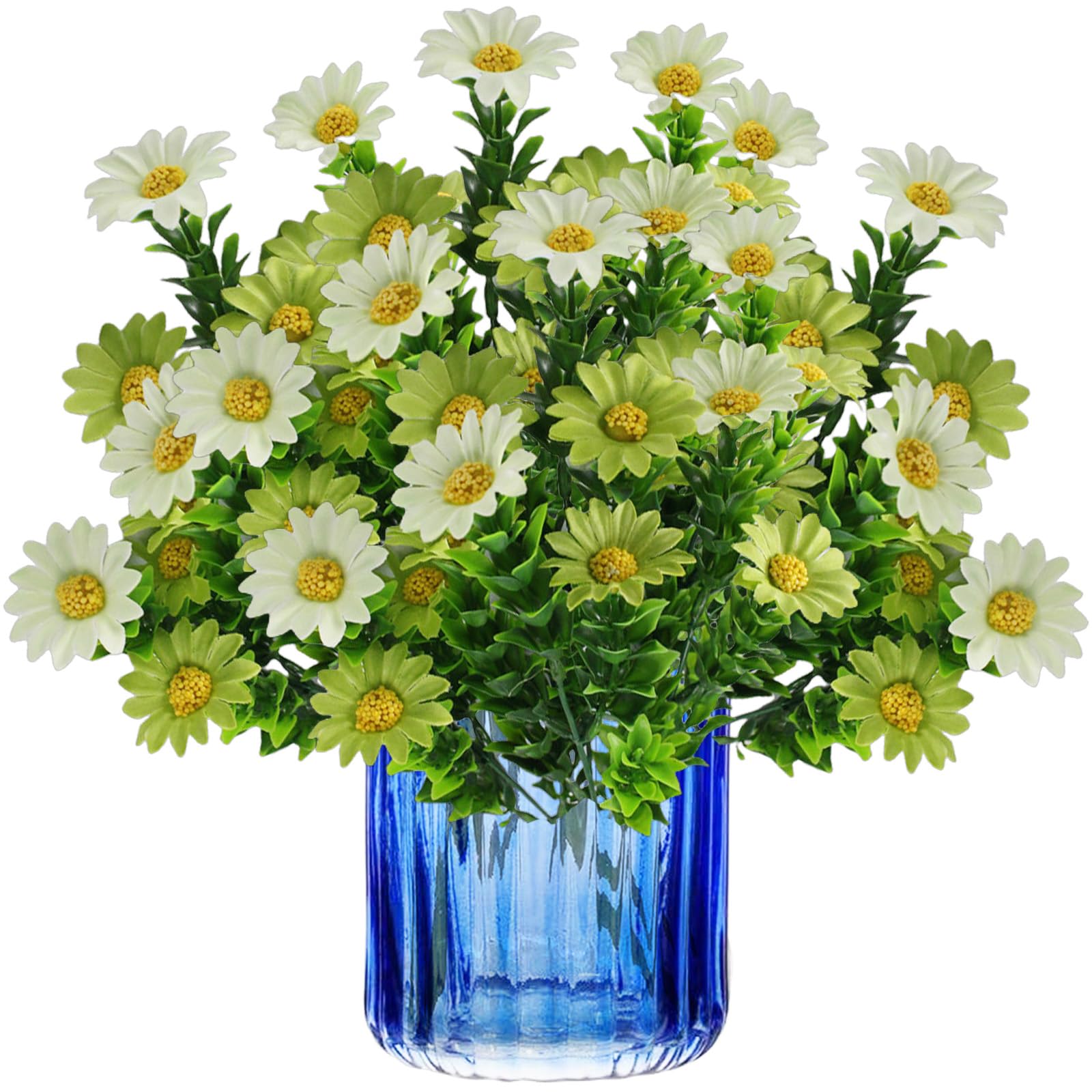 astylishome Faux Flowers Artificial Daisies Cemetery Flower Daisy Realistic Appearance False Plastic Memorial Bouquet for Window Box Home Table Centerpieces Decor Green 0607