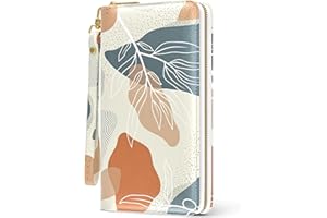 Nipichsha Womens Wallet, RFID Wristlet Wallet for Women, Cute Ladies Purse, Large Credit Card Clutch Wallets, Leather Card Holder Wallets with Zipper & Phone Holder, Abstract Boho Leaf