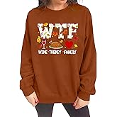 ELDPS Thanksgiving Sweatshirts for Women: Turkey Graphic Tee Shirts Fall Long Sleeve Crew Neck Oversized Pullover Tops