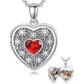 Ndocex Heart Locket Necklace 925 Sterling Silver Holds Pictures Photo Locket Vintage Ruby Necklace for Women Mother Family Her