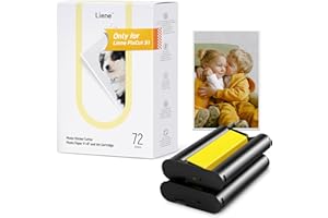 Liene Photo Paper & Cartridge, 2 Ink Cartridge Refill & 72 sheets photo papers, 4x6", Dye Sublimation, Water & Oxidation-Proof, Only for Liene PixCut S1