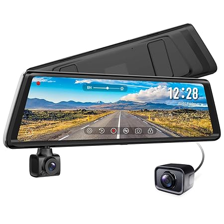 AUTO-VOX A1 Dashcam Autokamera Rückfahrkamera,Dual DVR Dash Cam,9.88” 1080P Full HD Touchscreen Rückspiegel, 270°Drehbar vorn