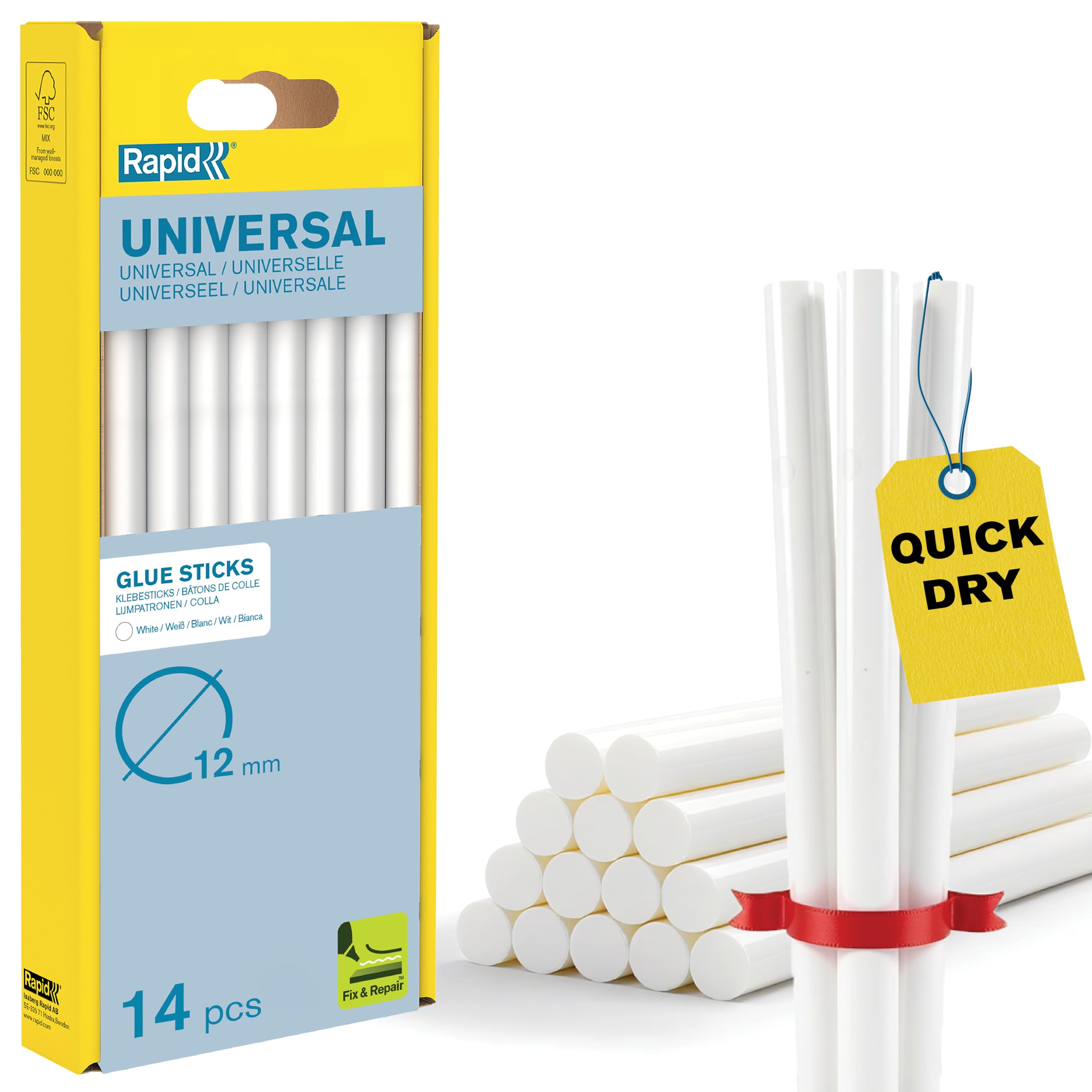 Rapid Multi-Purpose White Hot Glue Sticks, Diameter: 12 mm, Length: 190 mm, 250 g, 40107361