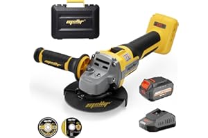 QESOO Brushless Angle Grinder Compatible with Dewalt 20V MAX Battery, 9600RPM Cordless Metal Grinder Tool, 4-1/2 Inch, w/4.0Ah Battery, Kickback Brake, 3 Vairable Speed, Slide Switch, Auxiliary Handle