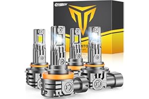 FAHREN H11/H9/H8 Hb3/9005 LED Light Bulbs Combo, 140000 13000％ Brighter, 6500K White LED Bulb, 10-Year Lifespan with Cooling Fan, 1:1 Halogen Size, Non-Polarity Plug and Play, Pack of 4 Warning Lights