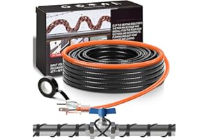 WUFOTY 3FT~160FT Water Pipe Heat Cable for Pipe Freeze Protection, Pipe Heating Cable for Metal and Plastic Home Pipes, Energy-Saving Heat Trace Cable Keeps Water Flowing, 120V 5W/ft（15FT）