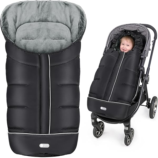 Ivywind Universal Footmuff for Stroller, Waterproof Feet for Buggy with Adjustable Hood & Zippers, Easy Access, Waterproof & Windproof, Detachable & Durable, Warm, Washable, Black-Grey