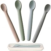 Moonkie Silicone Baby Spoons Set of 4, Toddler Spoons for Self Feeding 6 Months, Two Sizes Feeding Spoons for First Stage 4+ Months, Infant, Baby Utensils with Case, Bendable, Chewproof &amp; Boil-proof