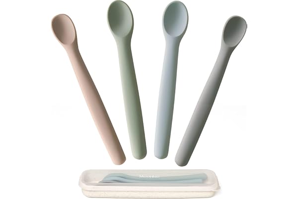 Moonkie Silicone Baby Spoons Set of 4, Two Sizes Feeding Spoon for First Stage 4+ Months, Baby Utensils with Case, Toddler Le