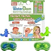 WaterDam A-Series Swimming Ear Plugs Ultra Comfy Great Waterproof Earplugs (Mixed Sizes, Size 1+2A: Small Ear Women Teens Kid