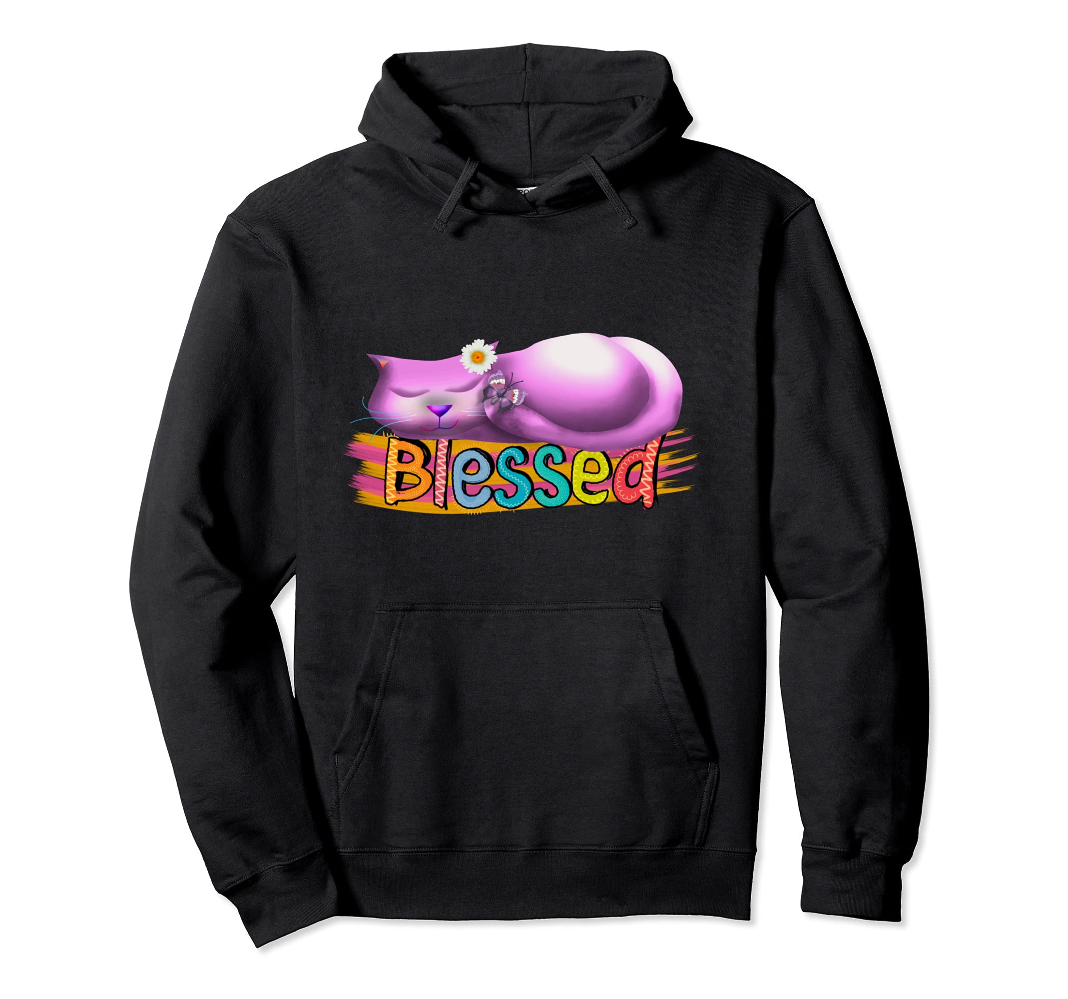 Cat Hippie Cat Blessed Sleeping Kitty Purple Flower Headband Pullover Hoodie