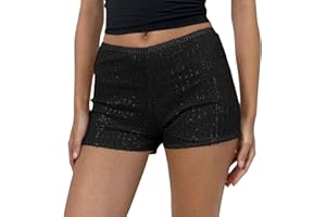 Baonmy Women Sequin Micro Shorts Y2k Low Rise Sexy Sparkle Mini Shorts Going Out Booty Bottoms Rave Outfits Party Clubwear