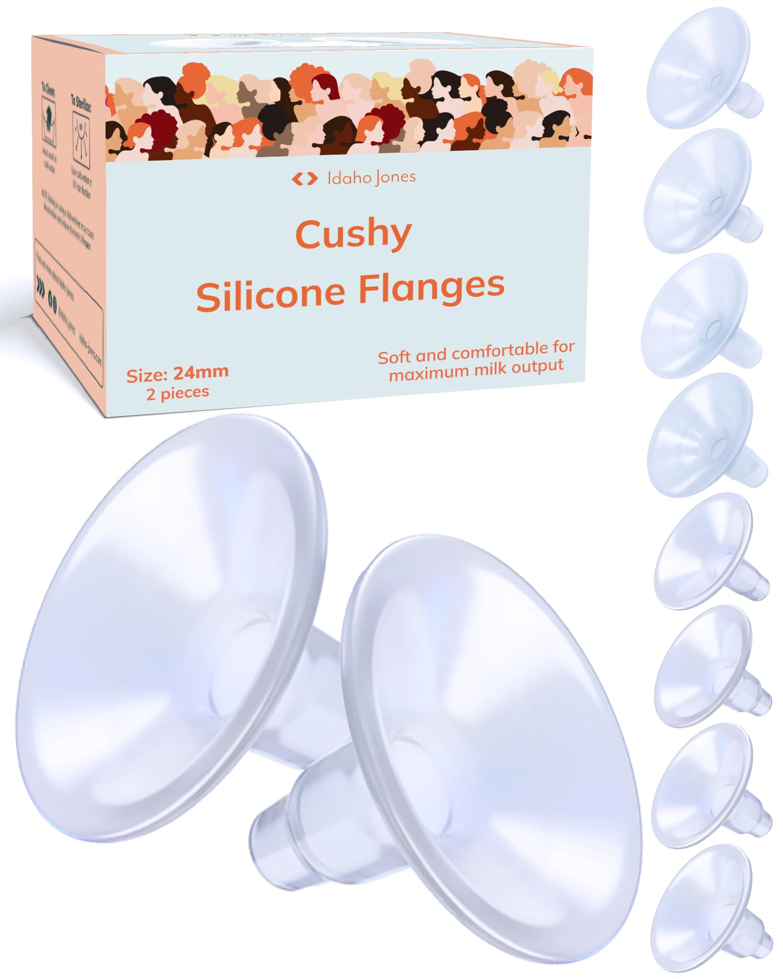 Photo 1 of Cushy Silicone Flanges, Breast Shields - Replacement Pump Parts - for Spectra, Lansinoh, Medela Pumps - Great for Elastic Nipples - Double (2 Pack) - 21, 24, 27, 30 mm