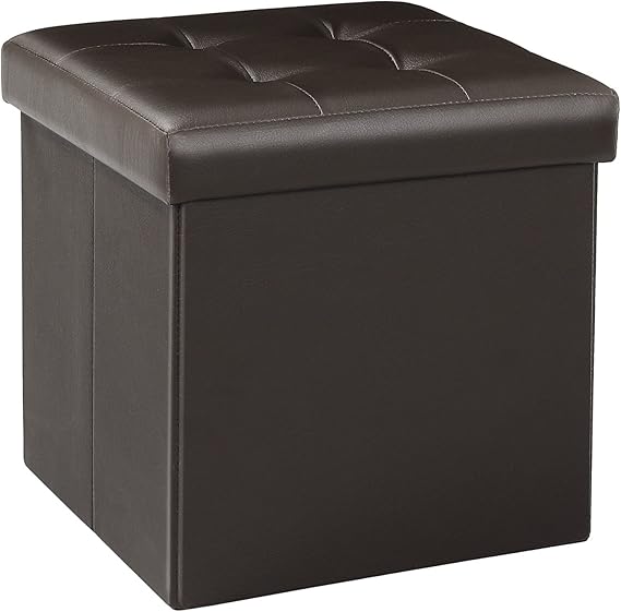 Bonlife Ottoman Storage Boxes Faux Leather Brown Folding Ottoman Toy