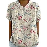 Verdusa Women's Boho Floral Tops Vacation Short Sleeve Collared Blouse Shirts Brunch Outfits