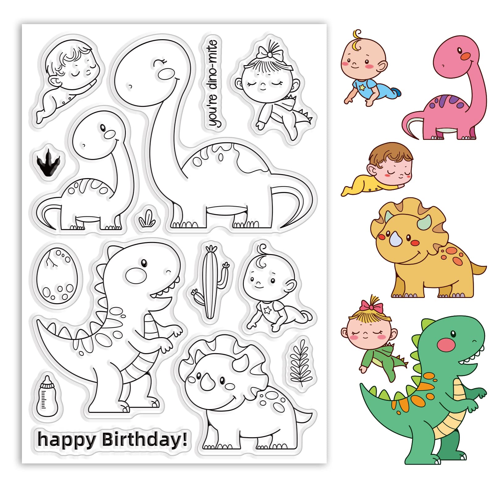 ORIGACH Dinosaur and Baby Clear Stamps Silicone Transparent Stamps for Card Making Decoration and DIY Scrapbooking