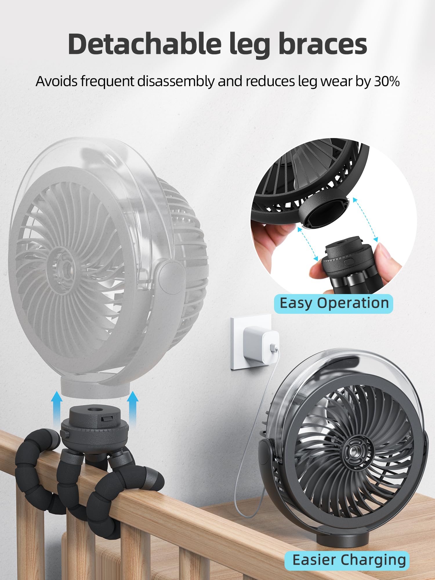Misting Stroller Fan, 6000mAh Battery Operated Portable Fan with Light & 360° Pivoting, Personal Fans with Flexible Tripod for Baby, Office, Travel,Treadmill,Outdoors