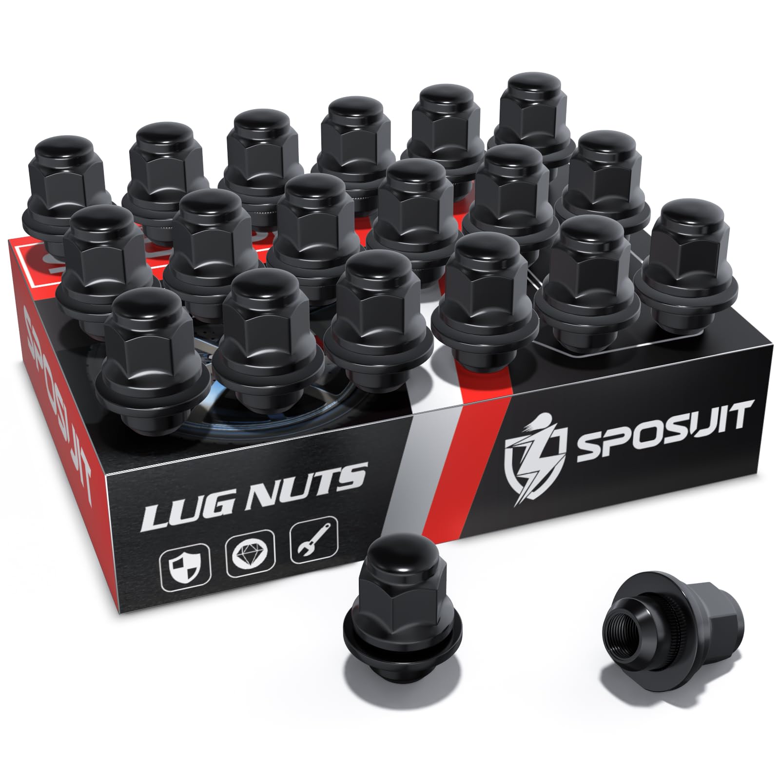 Photo 1 of Sposuit M12x1.25 Lug Nuts - Replacement for 2013-2024 Infiniti Q50, 2008-2015 G37, 2014-2024 QX60, 2013-2024 QX50 - OEM Factory Style Mag Seat Black Lug Nut with Washer(20 Pcs)