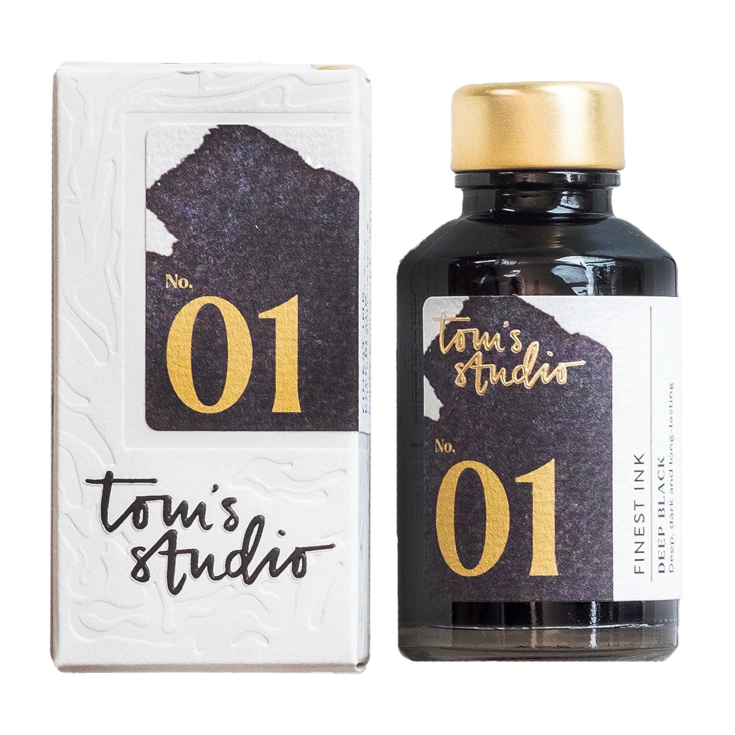 Tom's Studio Fountain Pen Ink, Deep Black Writing Ink, Glass Ink Bottle for Fountain Pens, 50ml