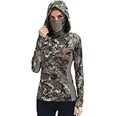 BASSDASH Women's UPF 50+ Camo Hunting Hoodie with Neck Gaiter Breathable Performance Long Sleeve Fishing Hooded Tee FS03W