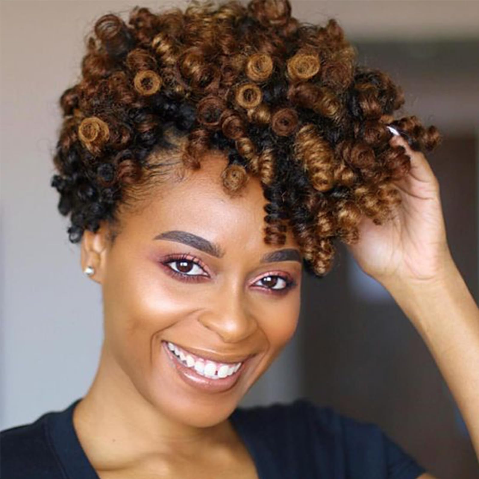 QUEENTAS 5Pack Crochet Braids Hair Extensions Afro Kinkyhair for Braiding Short Blonde Braiding Hair for Black Women/Kids (6mm, Black to Blonde)