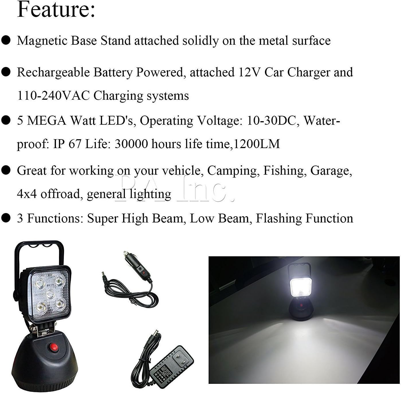 PA Dual High Power 1800lm Portable Rechargeable LED Work Light for Car Inspection Repair Outdoor Lighting SUV Off-Road Trucks Boats Jeep Tractor Garage, Camping Light: Automotive