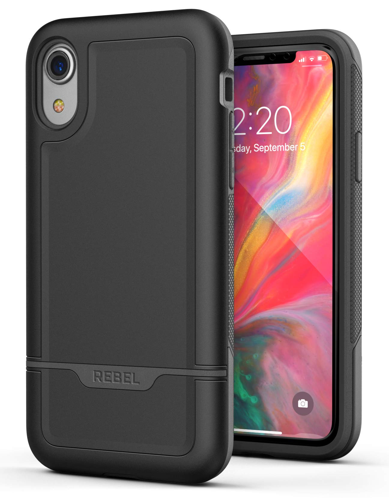 Encased Heavy Duty iPhone XR Protective Case (2018) Military Grade Full Body Cover (Rebel Armor) - Black