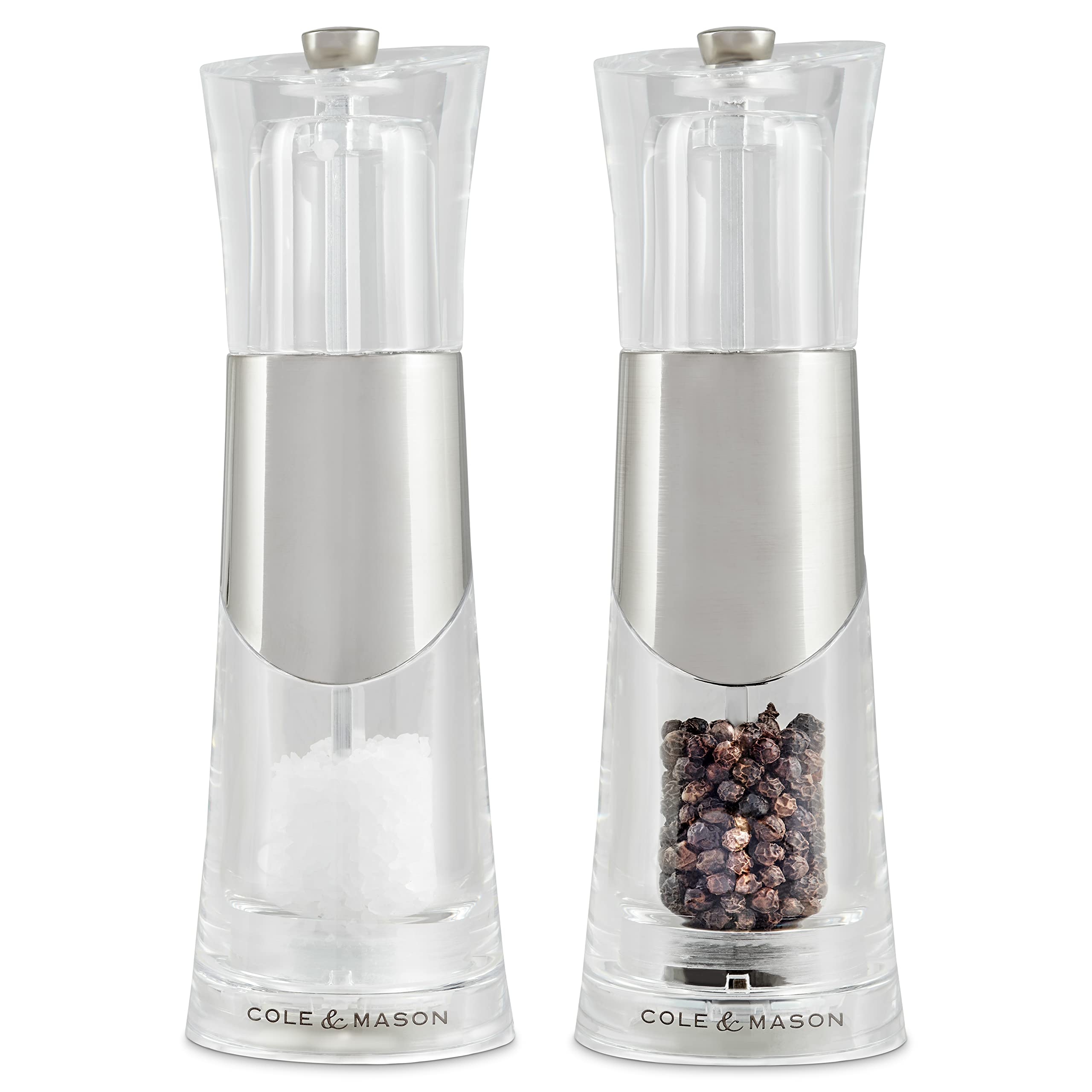 Cole & Mason H57273P Bobbi Salt and Pepper Mills, Precision+, Chrome/Acrylic, 185 mm, Gift Set, Includes 2 x Salt and Pepper Grinders