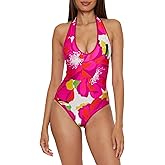 Trina Turk Womens Bloom Reversible One Piece Swimsuit, Plunge Neck, Bathing Suits for Women