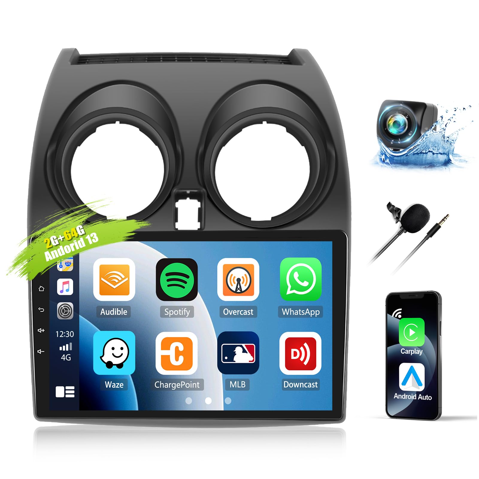 CAMECHO Android 13 Car Radio for Nissan Qashqai J10 (2006-2013) with Wireless Apple Carplay Android Auto, 2+64GB 9" Touchscreen Car Radio with GPS Navigation HiFi Bluetooth FM RDS + Reversing Camera