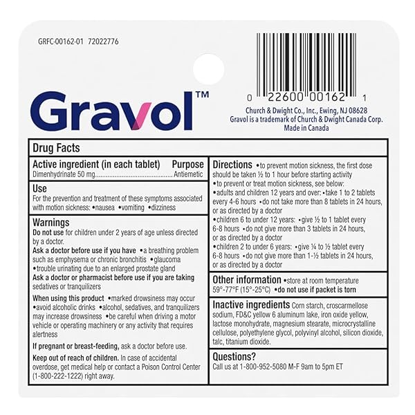 GRAVOL MOTION SICKNESS RELIEF AND NAUSEA PREVENTION, 50 MG COATED TABLETS, 10 CT.