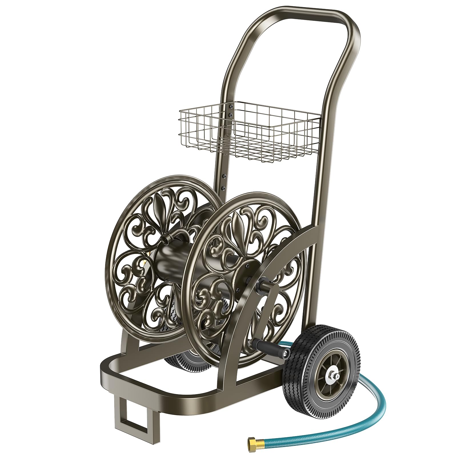 Photo 1 of ***FINAL SALE/NO RETURN, VIEW NOTES*** GOFORWILD Garden Hose Reel Cart with Wheel, Hold up to 200 Ft of 5/8" Hose, Heavy Duty Steel Frame Water Hose Reel Cart with Storage Basket, Mobile Hose Reel for Outside Garden Lawn Yard