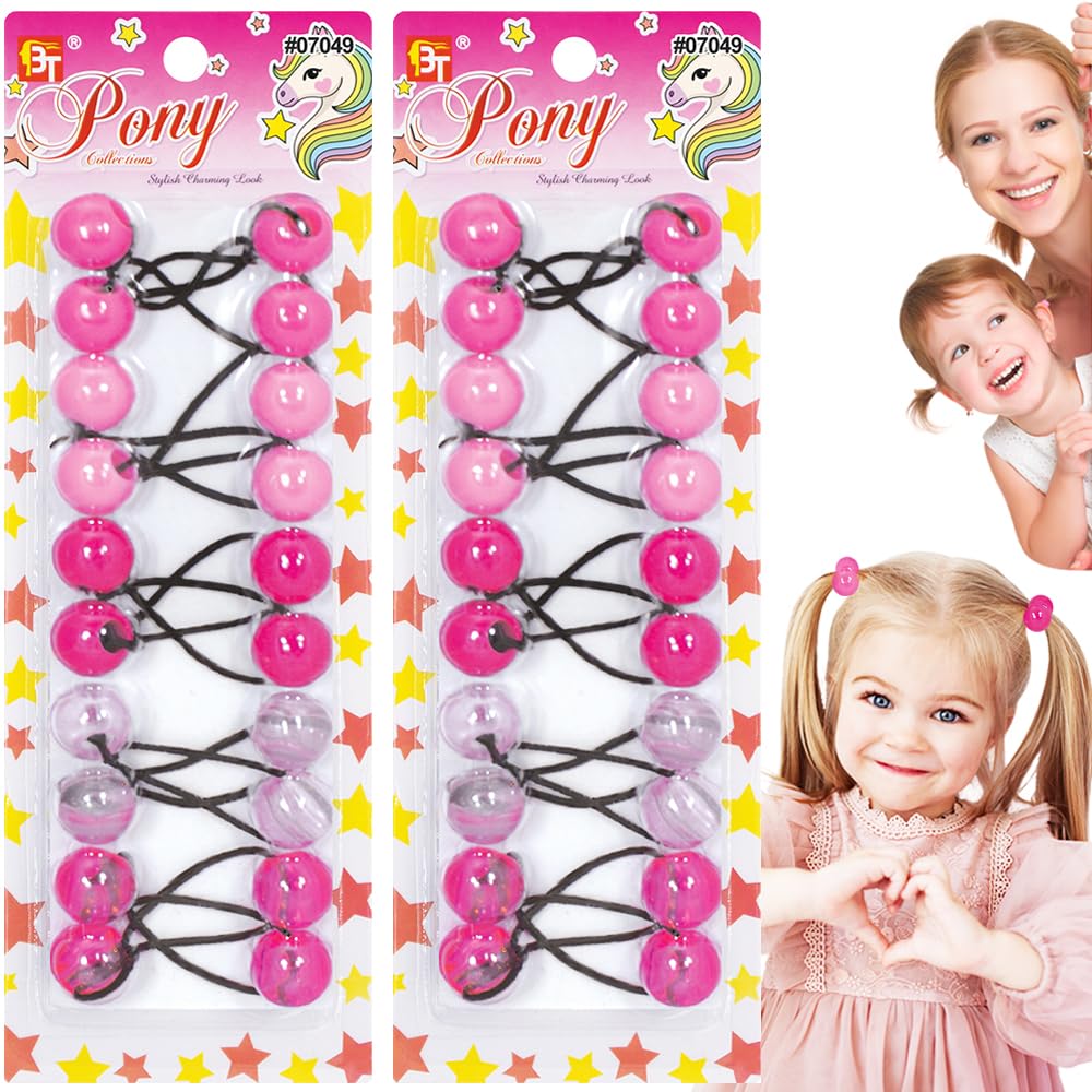 View 1 of 20 Pcs Hair Ties 20mm Ball Bubble Ponytail Holders Colorful Clear Assorted Elastic Accessories for Kids Children Girls Women All Ages (Pink Assorted 2)