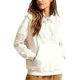 TIQOJE Women’s Pullover Hoodie Lace Eyelet Sweatshirt Long Sleeve Ruffle Trim Hoodie with Kangaroo Pocket