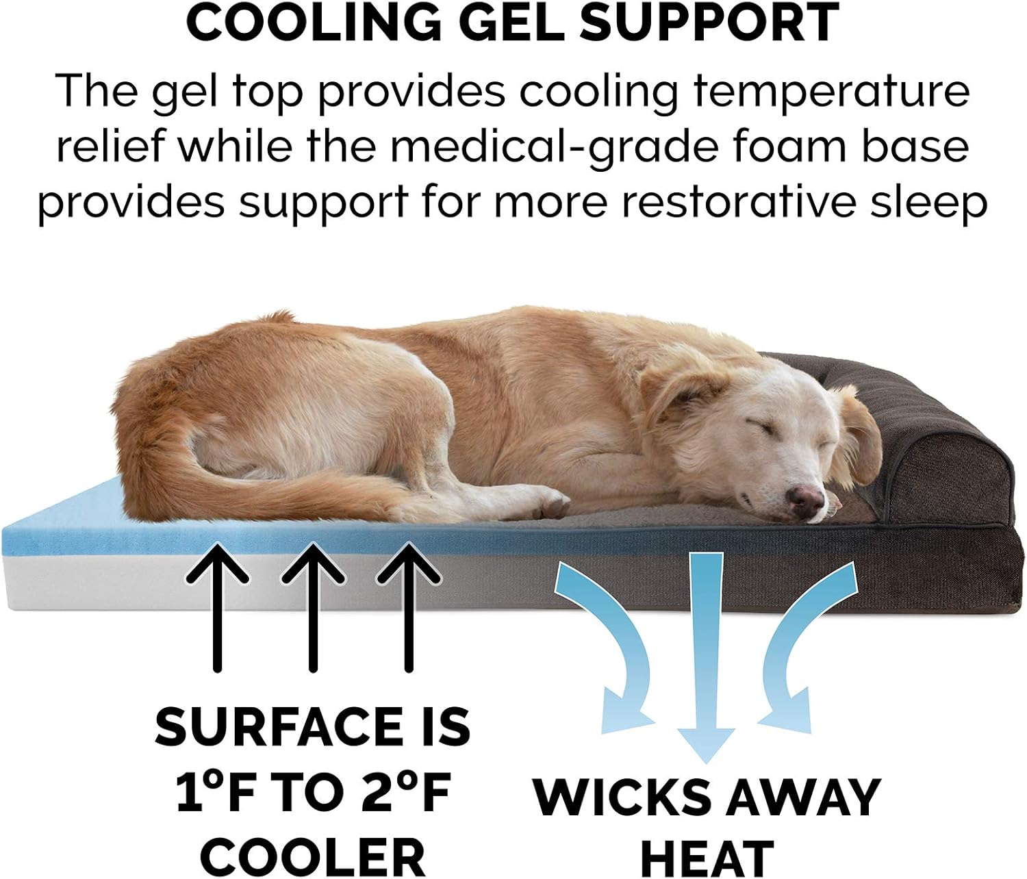 Furhaven Pet Dog Bed - Cooling Gel Memory Foam Faux Fleece and Chenille Soft Woven Traditional Sofa-Style Living Room Couch Pet Bed with Removable Cover for Dogs and Cats, Coffee, Jumbo Plus : Pet Supplies