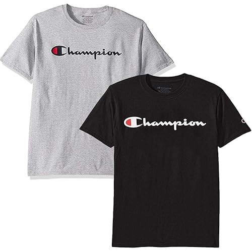 Champion Men's Classic Jersey Script T Shirt -3 Piece Bundle Includes 2 Shirts Free BE Bold Gym Tote Bag Genie Outlet