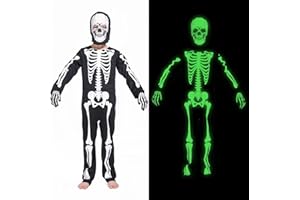 Wizland Skeleton Costume Kids，Toddler Skeleton Costume，Halloween Glow in the Dark Costume with Mask Gloves