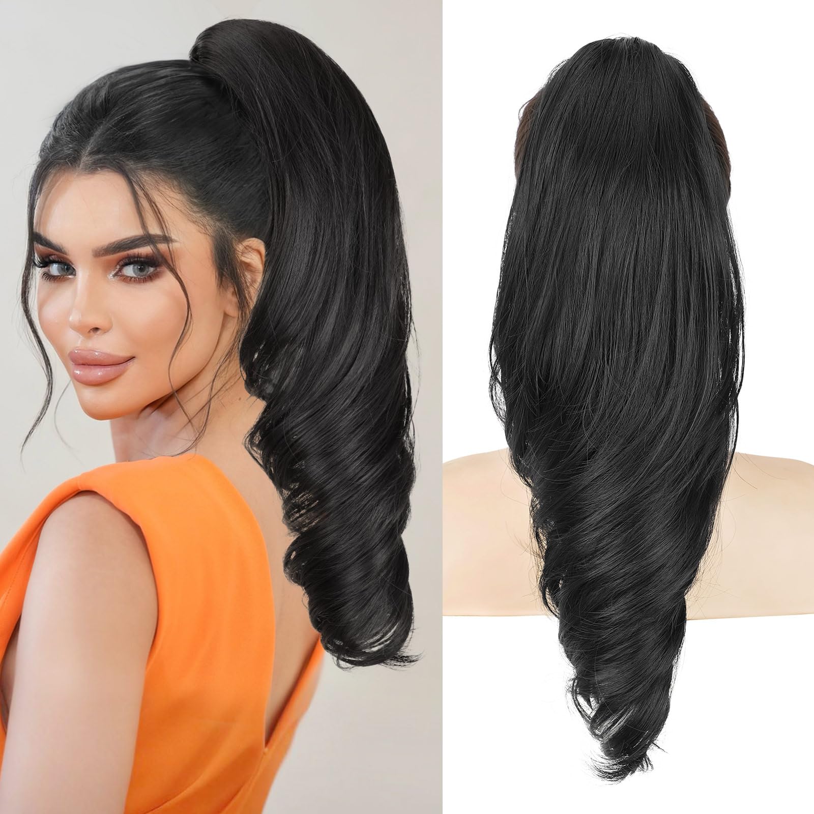 Photo 1 of Lommel Ponytail Extension,Claw Clip Ponytail Extension Black Clip in Ponytail Hair Extensions,18inch Fake Ponytail Synthetic Hair Pieces for Women