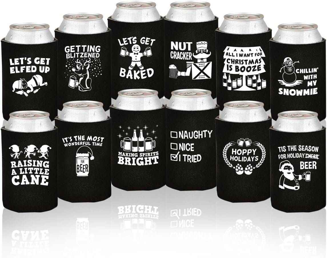 Christmas Funny Beer Can Coolers 12 Pack Party Favor Drink Coolies for