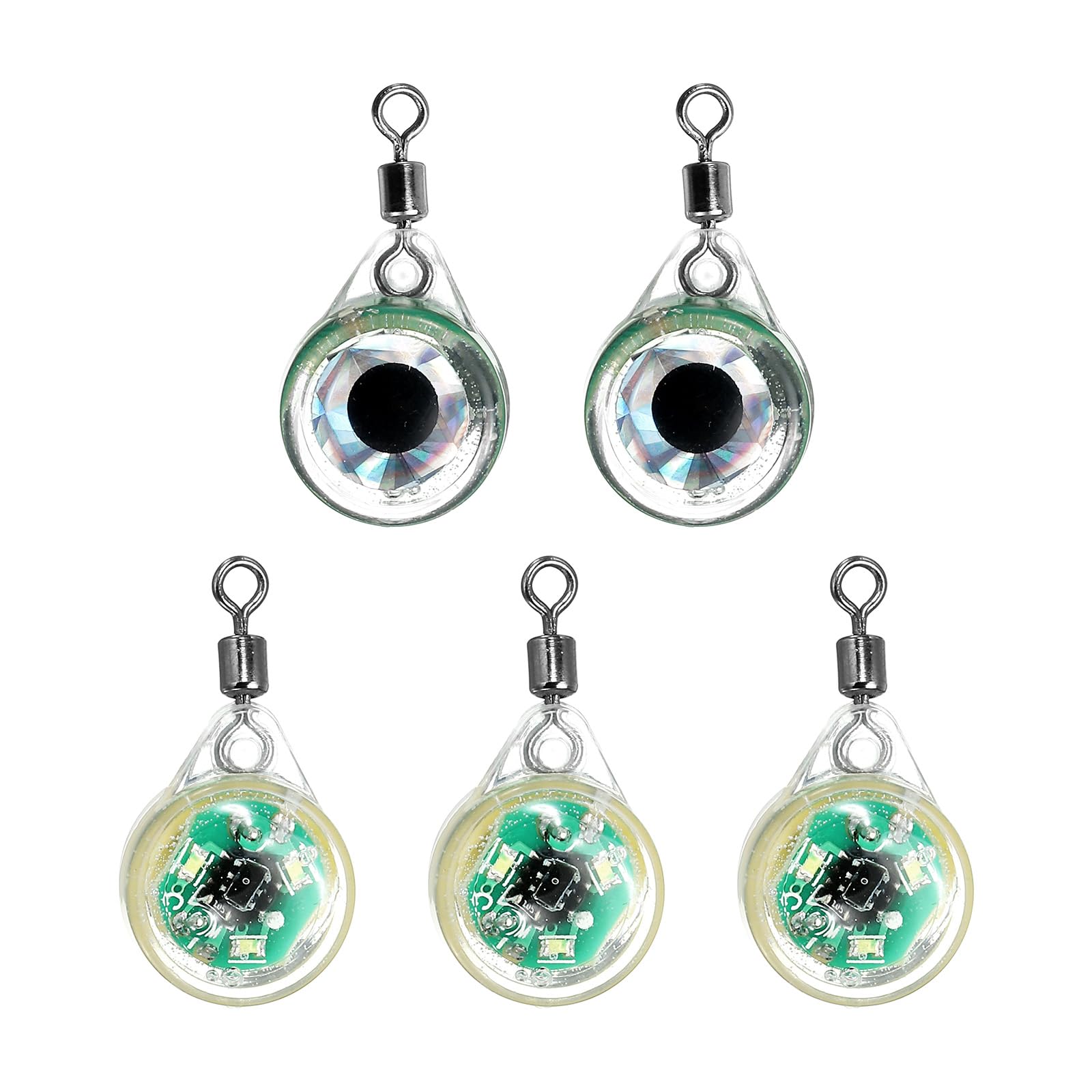 PATIKIL LED Eye Shape Deep Drop Fishing Lure Light, 5 Pcs Always-on White LED Spoons Underwater Fishing Lights, Trolling Lures Rig