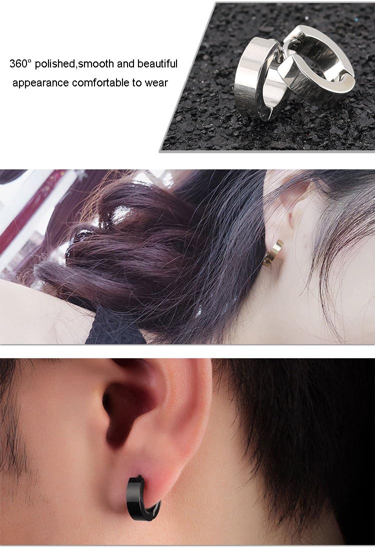 Epoch World 5 works Set 316L Surgical Stainless Steel Huggie Small Silver Hoop Earrings for Men Women Hoop Earrings Gold Black Hypoallergenic 14MM - Image 5