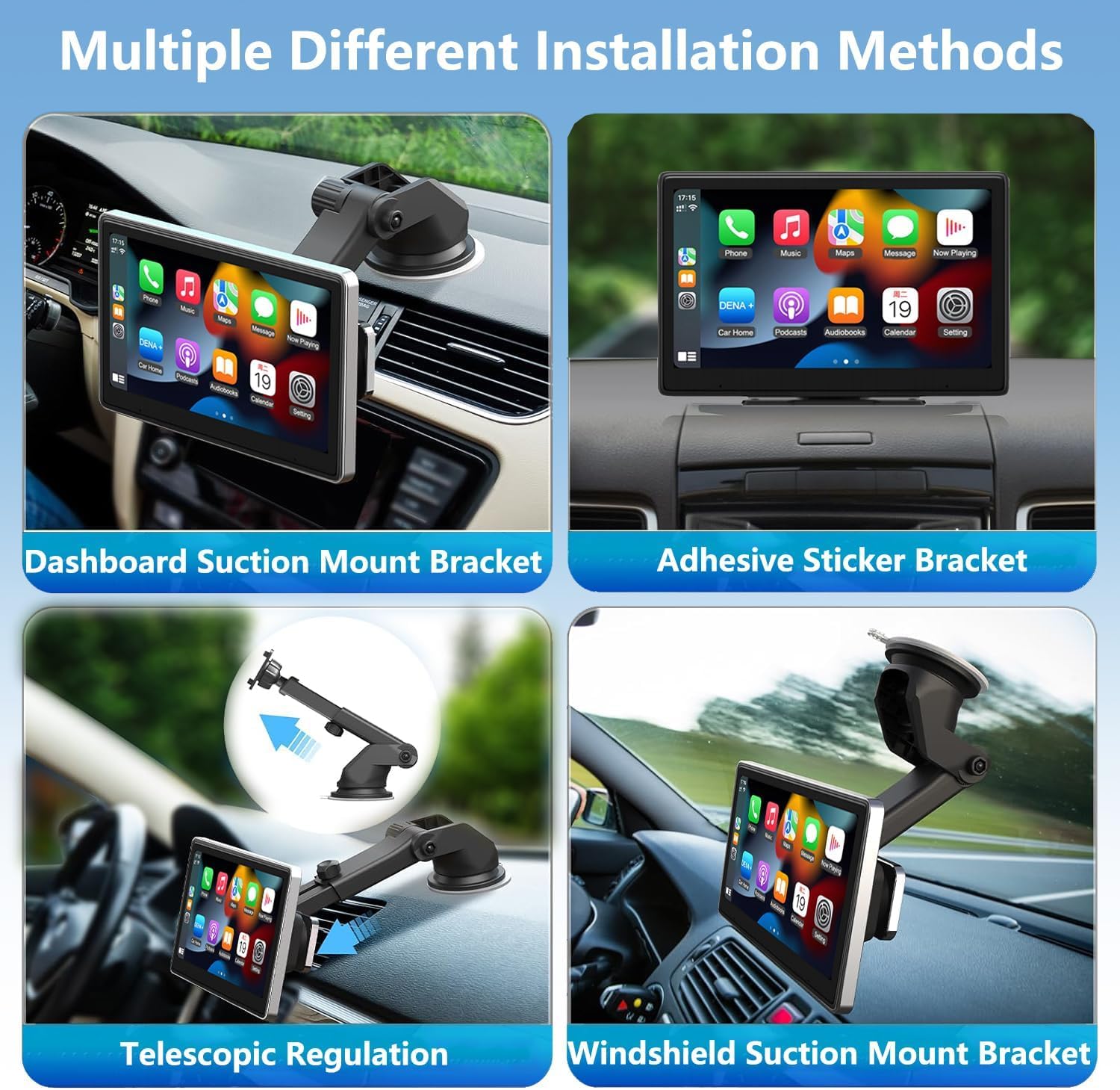 Qulokar 7 Inch Portable Touch Screen Car Stereo with Wireless Carplay & Android Auto,Mirror Link,Bluetooth,AUX,FM,Siri,Voice Control for All Vehicles Q7