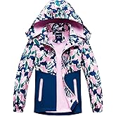 SERENYOU Girls Hooded Rain Jacket Waterproof Raincoat Fleece Lined Coat for Kids