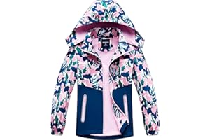 SERENYOU Girls Hooded Rain Jacket Waterproof Raincoat Fleece Lined Coat for Kids